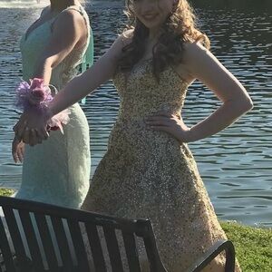 Camille La Vie Gold and Silver Prom Dress